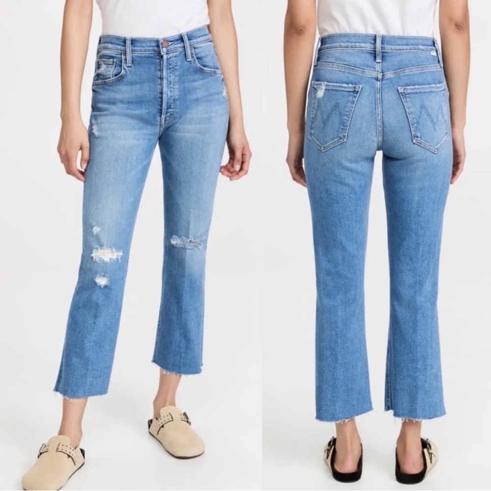 MOTHER Light Blue Distressed Ankle Jeans
